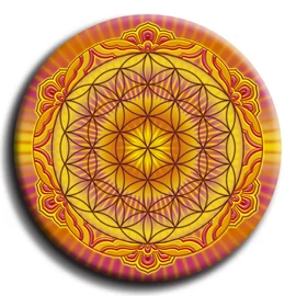 Életvirága - Genezis, teremtés, termékenység mandala - fém hűtőmágnes 6 cm Ø