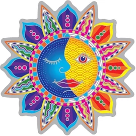Fényhozó Nap-Hold mandala ablakmatrica 12 cm Ø