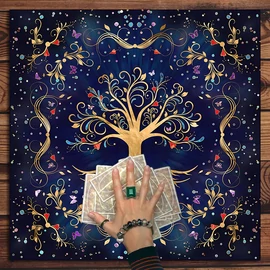 Tarot terítő - kék - Élet fája szimbólummal